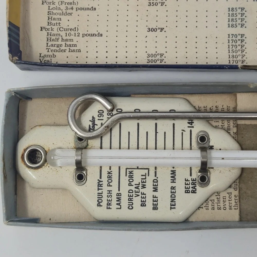 Vintage Taylor Roast Meat Thermometer And Skewer in Original Box